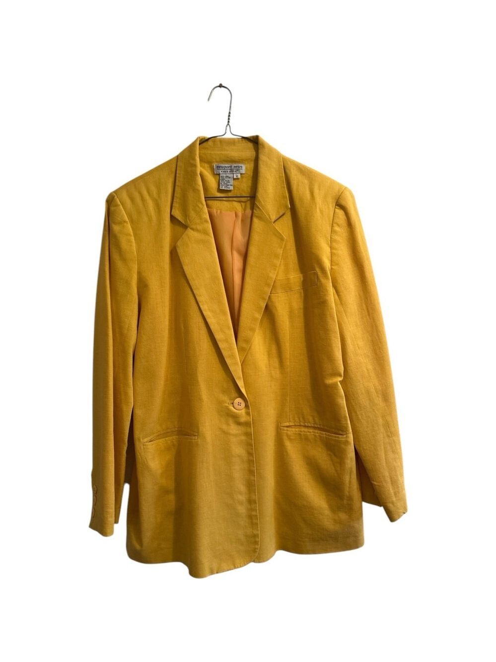 Vintage Newport News Easy Style Linen Cotton Blazer Womens 12 Yellow Nylon Lined